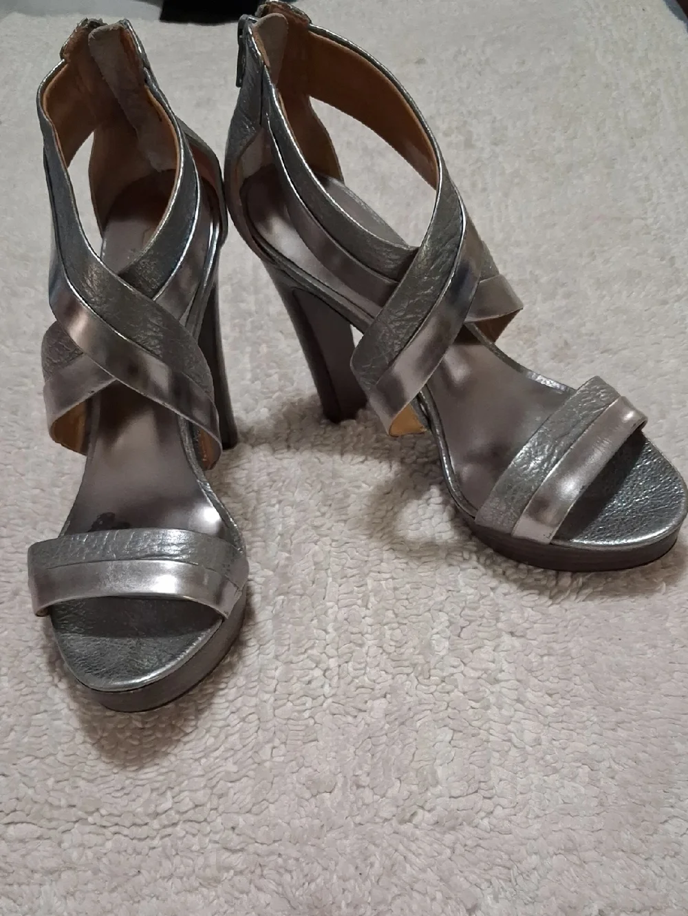 Coach Silver Metallic Strappy High Heel Sandals